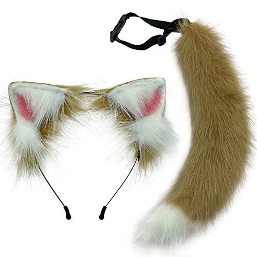 Jiqoe Plüsch Katzenohren Haarband Tierohren Kopfbedeckung Schwanz Set Haarband Kopfschmuck Anime Kostüm Cosplay Headw von Jiqoe