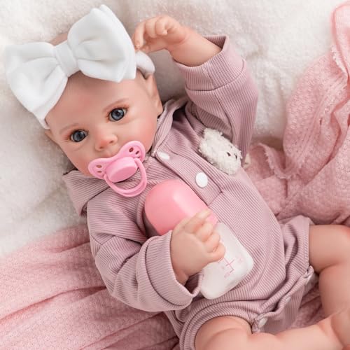 Jirachi Lebensechte Reborn Babypuppen, Real Life Vinyl Body Neugeborenes Baby Mädchen, 18 Zoll Realistisches Reborn Baby mit Fütterungszubehör für Mädchen ab 3 Jahren von Jirachi