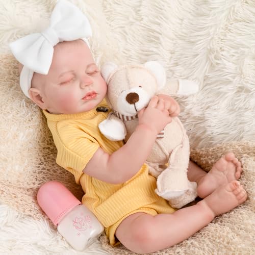 Jirachi Lebensechte Reborn Babypuppen, Real Life Vinyl Body Sleeping Baby Girl, 18 Zoll Realistisches Reborn Baby mit Fütterungszubehör für Mädchen ab 3 Jahren von Jirachi