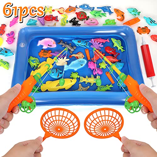 Jirmerp Angeln Spielzeug, 61PCS Stück Angelspiel Badespielzeug Badewannenspielzeug Wasserspiel Perfekt Lernspiel Geschenk für Kinder, Angelspiel für Kinder mit Wasser, Magnet Angelspiel Kinder von Jirmerp