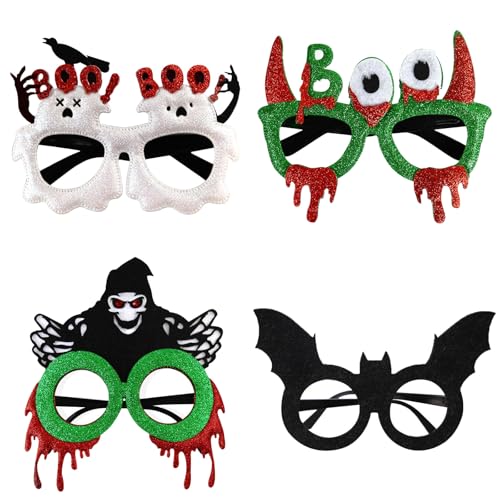 Jisrcha Halloween Brillen für Kinder, Pack of 4 Halloween Partybrillen, Halloween Lustige Brille, Party Cosplay Brille, Halloween Deko for Children, Adults, Halloween Partygeschenke von Jisrcha