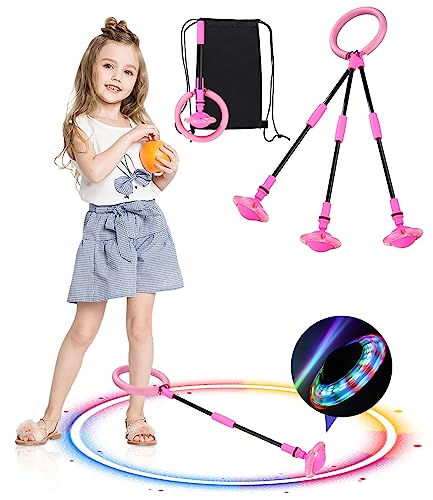 Jissta Kinder Blinkender Springring,Sport Sprungball,Swing Wheel mit Lichtrad,Knöchelsprungball,Knöchelsprungball Glühender,Fettverbrennungsspiel für Kinder und Erwachsene, ​Outdoor-Hüpfspiel（Rosa） von Jissta