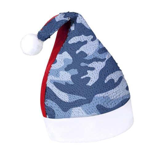 JiuPopular Pailletten-Weihnachtsmütze für Erwachsene, blauer Camouflage-Hut für verschiedene Feiertagsfeiern von JiuPopular