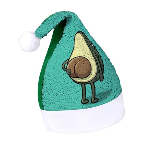 JiuPopular Pailletten-Weihnachtsmütze für Erwachsene, niedlicher Avocado-Anime-Hut für verschiedene Feiertagspartys von JiuPopular