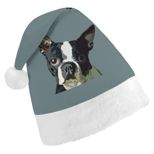 JiuPopular Weihnachtsmütze, Boston Terrier Hut für verschiedene Feiertagsfeiern von JiuPopular