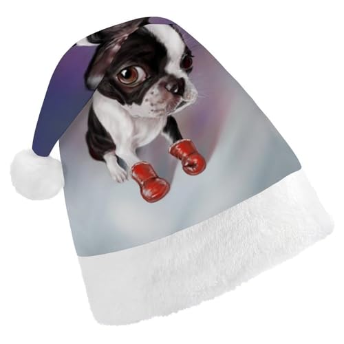 JiuPopular Weihnachtsmütze für Erwachsene, Box-Hut Boston Terrier für verschiedene Feiertagspartys von JiuPopular