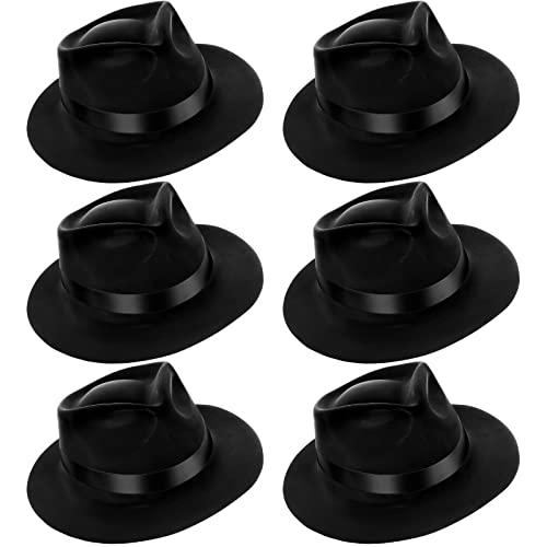 6 Stück Fedora Gangster Hut Kunststoff Gentlemen Hüte Gangster Kostüm Hüte für Erwachsene 1920s Party Hüte für Männer Frauen Unisex (Schwarz) von Jiuguva