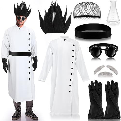 Jiuguva 9-teiliges Halloween-Kostüm für Erwachsene, Herren, inklusive Mantel, Gürtel, Tassen, Handschuhe, Brille, Perücke, Schnurrbart, Augenbrauen (cooler Stil) von Jiuguva