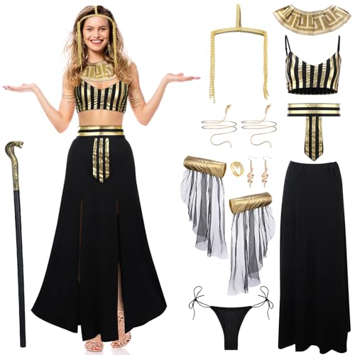 Jiuguva Damen Königin Kleopatra Kostüm Erwachsene Ägyptische Königin Kostüm Exquisites Kleopatra Kostüm für Halloween Cosplay Party (Medium) von Jiuguva