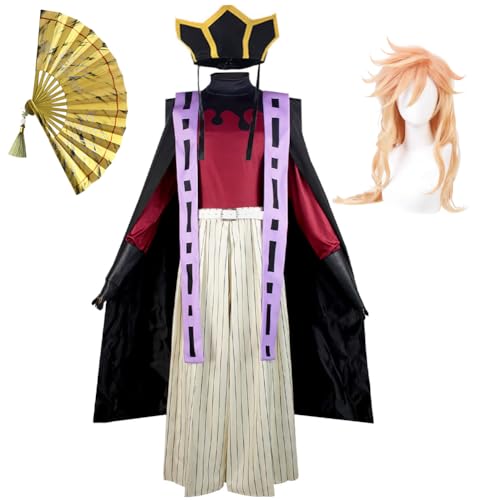 Douma Cosplay Kostüm Outfit Anime Douma Uniform Umhang Jacke Komplettes Set von Verkleidung Anzug mit Kopfschmuck Perücke Hut Fan für Halloween Karneval Party von Jiumaocleu