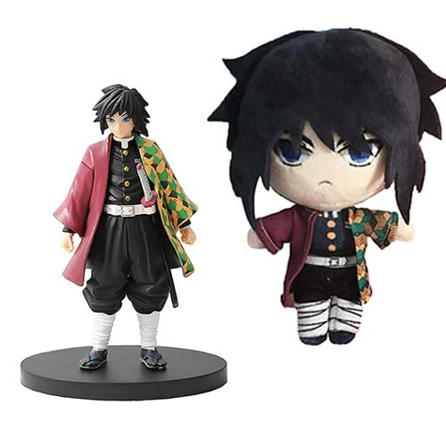 Jiumaocleu 16cm Tomioka Giyuu Figur Statue und 25cm Tomioka Giyuu Weiche Figur Kissen Kombination Set, Anime Figur Modell Handmade Collectible Desktop Dekoration von Jiumaocleu