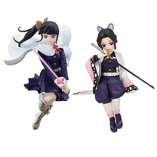 Jiumaocleu 2 Stück Kochou Shinobu und Tsuyuri Kanao Figur, 1/7 Maßstab Kämpfende Pose Mini Anime Figur Nudelstopper Skulptur Handgemachte sammelbare Desktop Figur Geschenke für Fans von Jiumaocleu