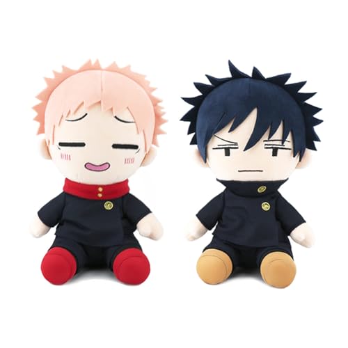 Jiumaocleu 2PCS JJK Plüsch Fushiguro Megumi Plush Puppe Weich Figur, 23cm Anime JJK Plüschtier Itadori Yuji Plüschfigur Kopfkissen Kissen Sofa Dekoration Geschenk von Jiumaocleu