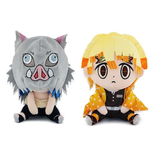 Jiumaocleu 2pcs Agatsuma Zen'itsu und Hashibira Inosuke Weiche Figur Kopfkissen, 20cm Anime Figur Wurfkissen Umarmungs Kissen Fans Sammlung, Niedliches Dekokissen für Sofa Heimdekoration von Jiumaocleu