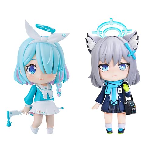 Jiumaocleu 2pcs Blue Archive Figure Arona Action Figure Sunaōkami Shiroko Statue, 10cm Mini Anime Figure with Accessories, Head Can Changeable, Cute Handmade Figure Collectible Gifts for Fans von Jiumaocleu