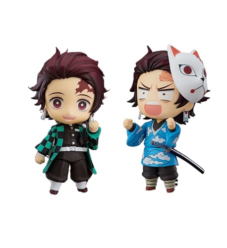 Jiumaocleu 2pcs Kamado Tanjiro Actionfigur Kimetsu no Yaiba Figur, 10cm Mini Anime Beweglichen Figuren Statue mit Wechselkopf und Zubehör, Auto Desktop Dekoration Sammlung Geschenke von Jiumaocleu