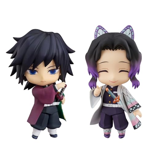 Jiumaocleu 2pcs Kimetsu no Yaiba Figur Tomioka Giyuu und Kochou Shinobu Actionfigur, 10cm Mini Anime Beweglichen Figuren Statue mit Wechselkopf und Zubehör for Desktop Dekoration von Jiumaocleu