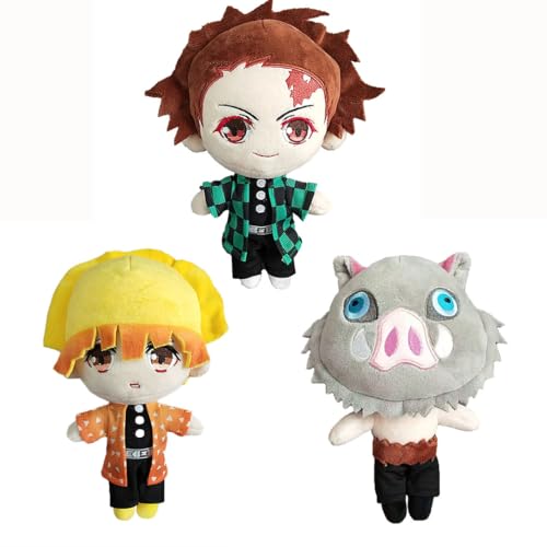 Jiumaocleu 3pcs Anime Soft Figure, Kamado Tanjiro + Agatsuma Zen'itsu + Hashibira Inosuke Figure Stuffed Pillow Throw Pillow Cushions Home Sofa Decoration Collectible von Jiumaocleu