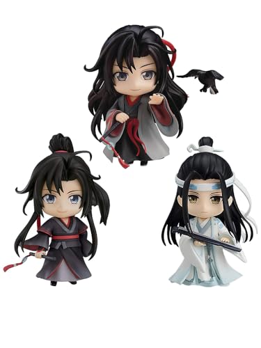 Jiumaocleu 3pcs Mo Dao Zu Shi Figur Wei Wuxian und LAN Wangji Figur, 10cm Mini Anime Actionfigur Statue Modell mit Zubehör, Desktop Dekoration Handgefertigte Sammlerstücke Geschenke von Jiumaocleu