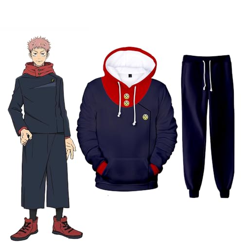 Jiumaocleu Anime JJK Hoodie und Sweatpants Set Itadori Yuuji Hoodie Set Gojo Satoru Cosplay Sweatshirt Hose Anzug Pullover Kapuze Kordelzug Sweatshirt und Sweatpants von Jiumaocleu