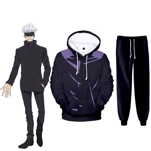 Jiumaocleu Anime JJK Hoodie und Sweatpants Set Itadori Yuuji Hoodie Set Gojo Satoru Cosplay Sweatshirt Hose Anzug Pullover Kapuze Kordelzug Sweatshirt und Sweatpants von Jiumaocleu