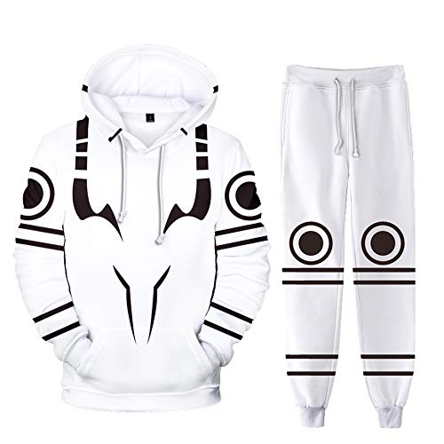 Jiumaocleu Anime JJK Hoodie und Sweatpants Set Itadori Yuuji Hoodie Set Gojo Satoru Cosplay Sweatshirt Hose Anzug Pullover Kapuze Kordelzug Sweatshirt und Sweatpants von Jiumaocleu