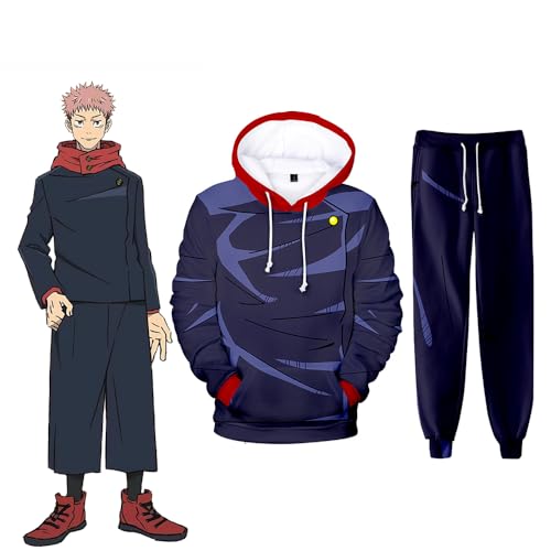 Jiumaocleu Anime JJK Hoodie und Sweatpants Set Itadori Yuuji Hoodie Set Gojo Satoru Cosplay Sweatshirt Hose Anzug Pullover Kapuze Kordelzug Sweatshirt und Sweatpants von Jiumaocleu