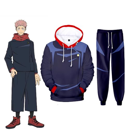 Jiumaocleu Anime JJK Hoodie und Sweatpants Set Itadori Yuuji Hoodie Set Gojo Satoru Cosplay Sweatshirt Hose Anzug Pullover Kapuze Kordelzug Sweatshirt und Sweatpants von Jiumaocleu