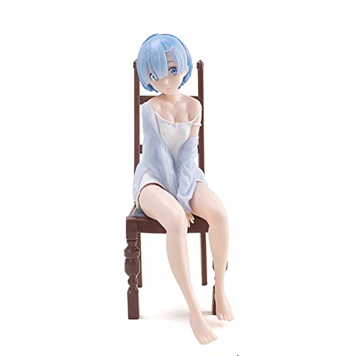 Jiumaocleu Anime Rem Figur Statue, 17 cm Pyjama Ver Remu Figur sitzend auf dem Stuhl Rem Figur Modell Skulptur Desktop Display Dekoration Geschenke für Fans von Jiumaocleu