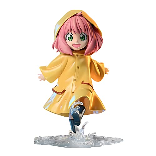 Jiumaocleu Anime Spy Anya Forger Figur Statue Model, 15cm Gelb Regenmäntel Version Anya Forger Actionfigur Skulptur, Desktop Dekoration Weihnachten Geschenke Sammelfiguren für Fans von Jiumaocleu