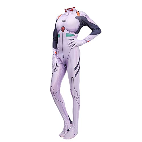 Jiumaocleu Ayanami Rei Rollenspiel Kostüm Overall mit Perücken Damen Jumpsuit Catsuit Anime Cosplay Bodysuit Einteiliger mit Handschuhen für Halloween Party Karneval von Jiumaocleu