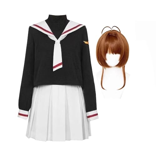 Jiumaocleu Cardcaptor Cosplay Uniform Kinomoto Cosplay Daidouji Tomoyo Cosplay Matrosenanzug Uniformen Li Syaoran Kostüm Komplettes Set Anime Cosplay Prop für Party von Jiumaocleu