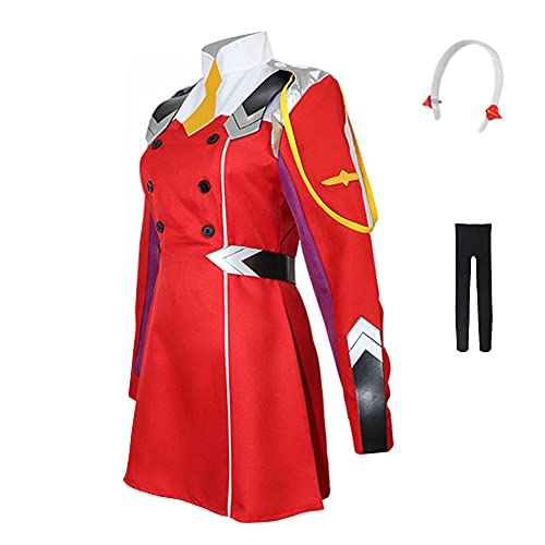 Jiumaocleu Darling in The FRANXX Cosplay Kostüm, ZeroTwo 02 Cosplay Kostüm Rotes Kleid Outfits Anzüge Schuluniform für Mädchen von Jiumaocleu