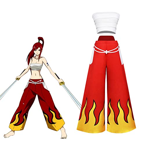 Jiumaocleu Fairy Tail Erza Scarlet Cosplay Kostüm mit Perücke, Anime Rollenspiel Outfit Anzüge Komplettes Set von Kleidung Set mit Zubehör Dress Up für Party von Jiumaocleu