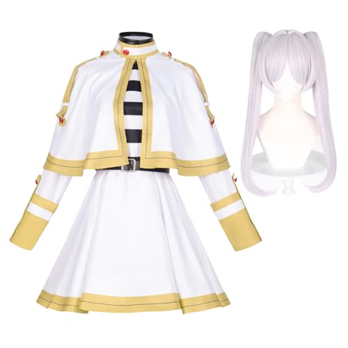 Jiumaocleu Frieren Cosplay Kostüm mit Perücke, Anime Frieren: Beyond Journey's End Komplettes Set Cosplay Outfits Anzug Fern Cosplay Uniform mit Zubehör für Fans von Jiumaocleu