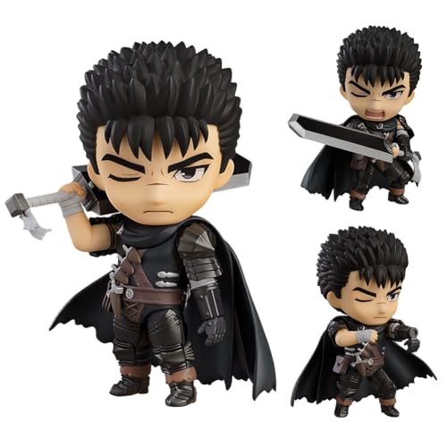 Jiumaocleu Guts Actionfigur Mini Guts Figur Statue, 10cm Anime Actionfigur Guts bewegliche Figur mit Zubehör Kopf kann wechselbar niedliche handgemachte Sammlergeschenke für Fans von Jiumaocleu