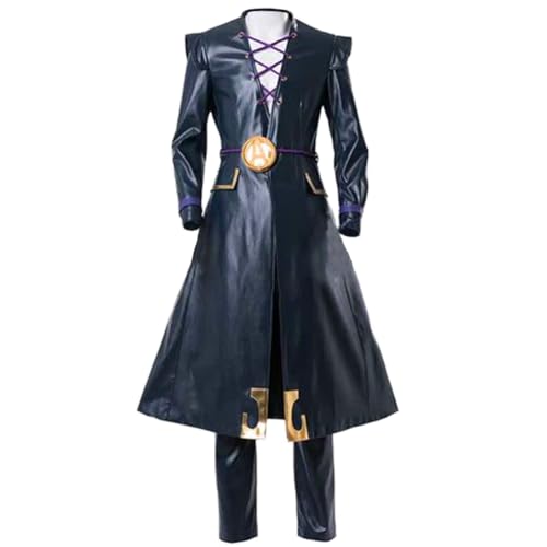 Jiumaocleu JJBA Leone Abbacchio Cosplay-Kostüm mit Perücke, Anime-Cosplay-Outfits, schwarzer Mantel, Hose und Zubehör, komplettes Set von Kleidung für Halloween-Party von Jiumaocleu