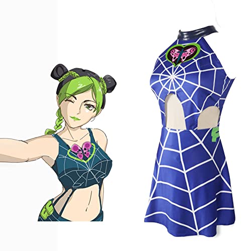 Jiumaocleu Jolyne Cujoh Rock Set, Jolyne Cujoh Cosplay Kleid Blau Kurzer Rock Shirt Anzüge, Anime Cosplay Kostüm Halloween Karneval Party Verkleidung Anzüge für Frauen und Mädchen von Jiumaocleu