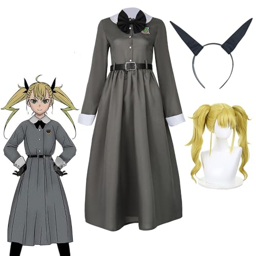 Jiumaocleu Kaiju Nr. 8 Kikoru Shinomiya Cosplay Kostüm Komplettes Set von Anime Cosplay Outfits Kleid Gürtel Kopfbedeckung Bogen Rollenspiel Requisiten für Halloween Karneval Party von Jiumaocleu