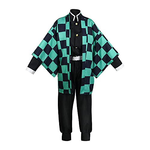 Jiumaocleu Kamado Tanjiro Cosplay Kostüm Outfit Anime Cosplay Herren Umhang Jacke Rolle Cosplay Komplettes Set Verkleidung Kostüm für Halloween Karneval Party von Jiumaocleu