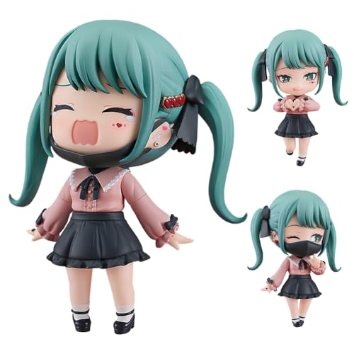 Jiumaocleu Miku Actionfigur 10cm Mini Anime Figur Miku bewegliche Figur mit Zubehör Kopf kann wechselbar niedliche handgemachte Sammlergeschenke für Fans von Jiumaocleu