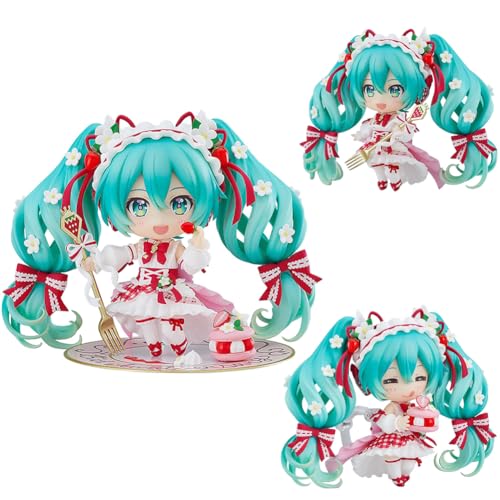 Jiumaocleu Miku Actionfigur 10cm Mini Anime Figur Miku bewegliche Figur mit Zubehör Kopf kann wechselbar niedliche handgemachte Sammlergeschenke für Fans von Jiumaocleu