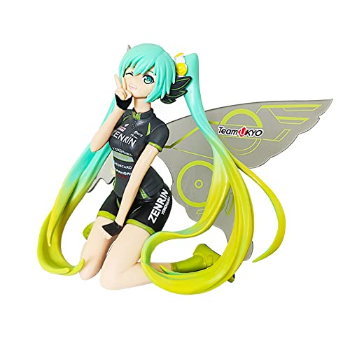 Jiumaocleu Miku Figur Statue Modell – 11 cm Miku kniende Pose Rennmädchen mit Flügeln – niedliche Anime-Figur, Puppe, handgefertigtes Sammlerstück, Schreibtisch-Dekoration, Geschenke für Fans von Jiumaocleu