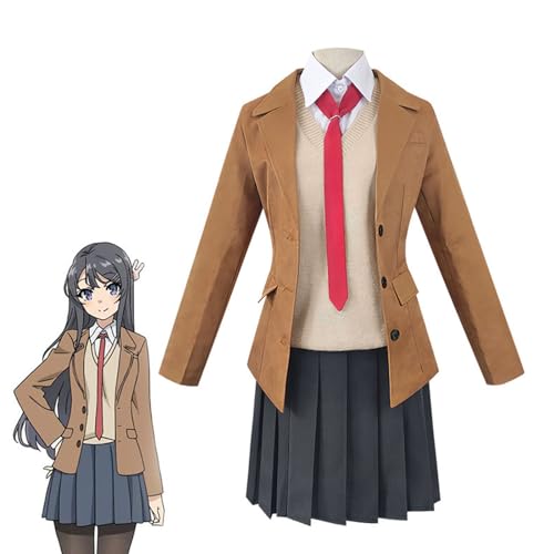 Jiumaocleu Sakurajima Mai Cosplay Costume with Wig Women's School Uniform Outfit Role Play JK Uniform, Anime Bunny Girl Full Set of Suit with Accessories Dress up for Halloween Party von Jiumaocleu