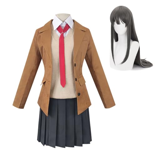 Jiumaocleu Sakurajima Mai Cosplay Costume with Wig Women's School Uniform Outfit Role Play JK Uniform, Anime Bunny Girl Full Set of Suit with Accessories Dress up for Halloween Party von Jiumaocleu