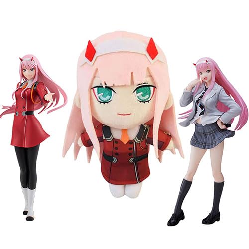 Jiumaocleu Zero Two Figure Statue Plush Doll Set, 2pcs 02 Figure Model + 1pcs Girls Plush Stuff Doll, Handmade Collectible Sofa Desktop Decoration Gifts for Fans von Jiumaocleu