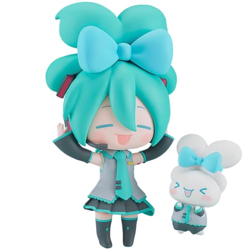 Miku Actionfigur Kaninchen Miku Figur, 10cm Mini Anime Miku Action Figure mit Zubehör Kopf kann wechselbar niedliche handgemachte Sammlergeschenke für Fans von Jiumaocleu