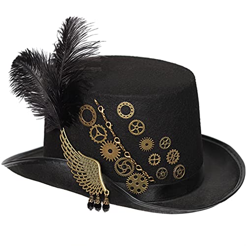 Mittelalterlicher Steampunk-Hut mit Brille und Zahnrädern, Vintage Punk Zylinderhut Gothic Kopfbedeckung Halloween Party Verkleidung Zubehör von Jiumaocleu