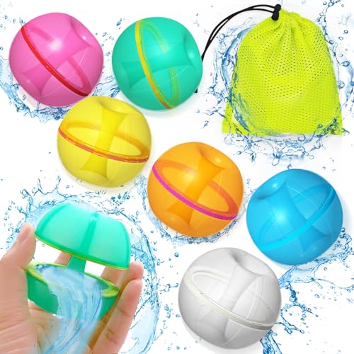 6 Stück Wiederverwendbare Wasserbomben, Wasserbomben Selbstschließend, Wasserbomben Set Splash Bälle, Einfaches und Schnelles Befüllen, Geeignet für Kinder, Erwachsene, Strand, Poolparty von Jiuwtence