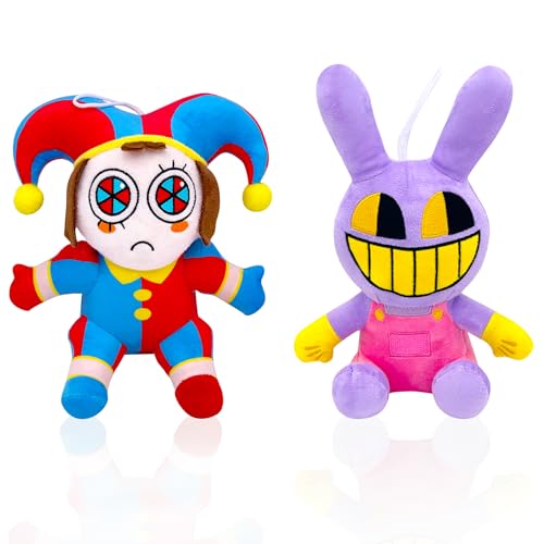 Jiuwtence The Amazing Digital Circus Plush Toys, 2 Stücke Plüsch-Zirkuszahlen-Plüsch, Zirkusclown-Plüschspielzeug für Kinder Erwachsene Jungen Mädchen(Pomni+Jax) von Jiuwtence